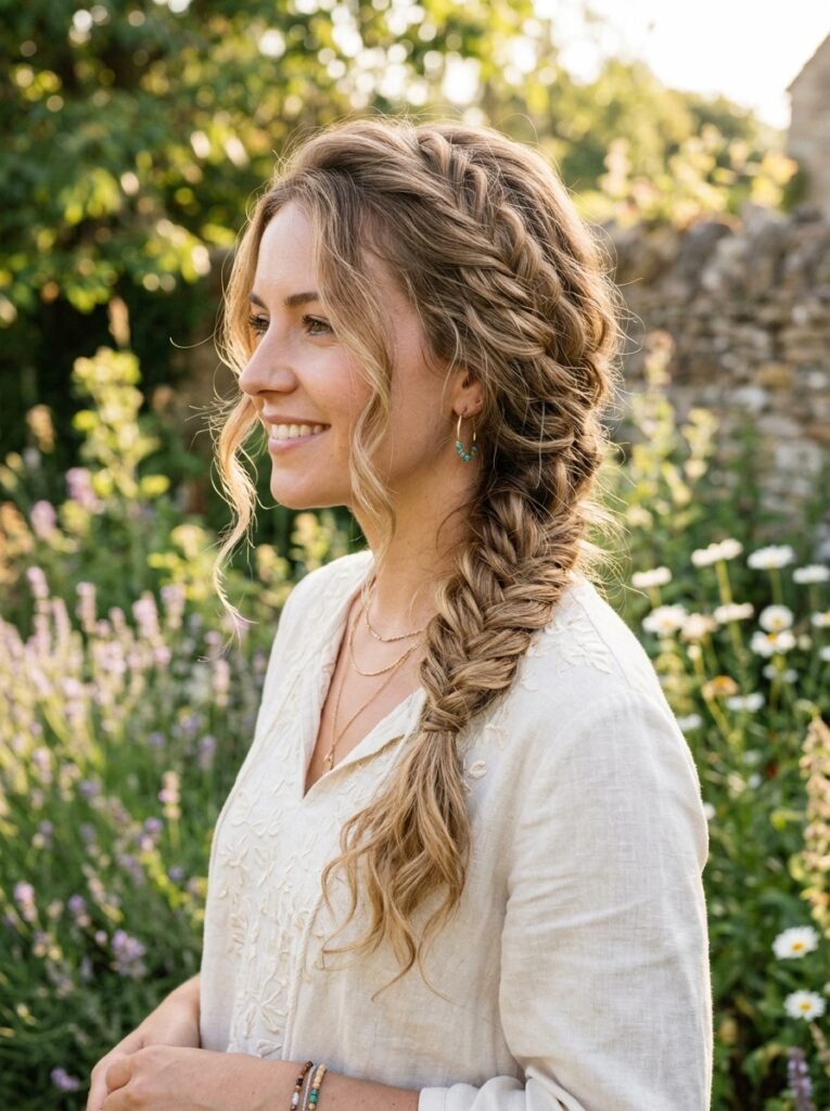 Messy Boho Side Braid with Loose Tendrils