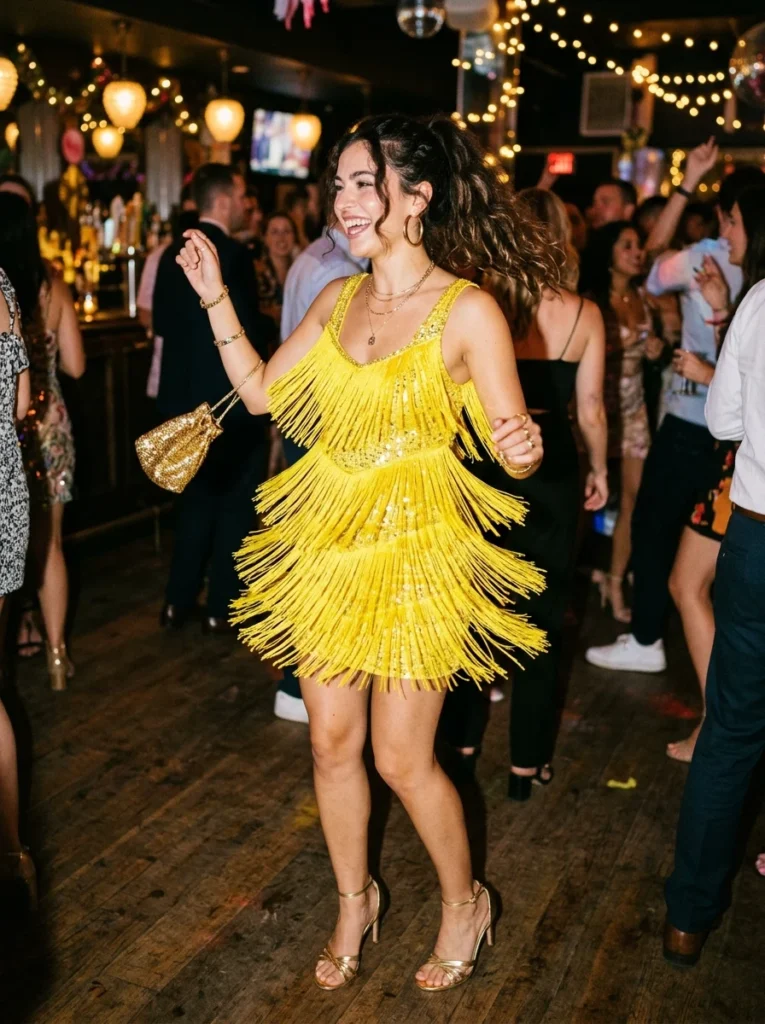 Bright Yellow Fringe Party Mini Dress