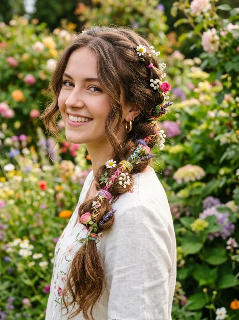 Bubble Braid with Colorful Floral Threads