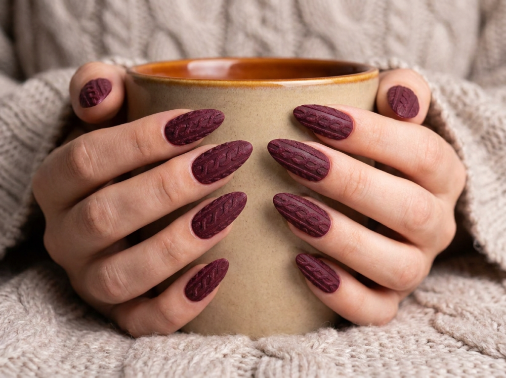 Burgundy Sweater Nails