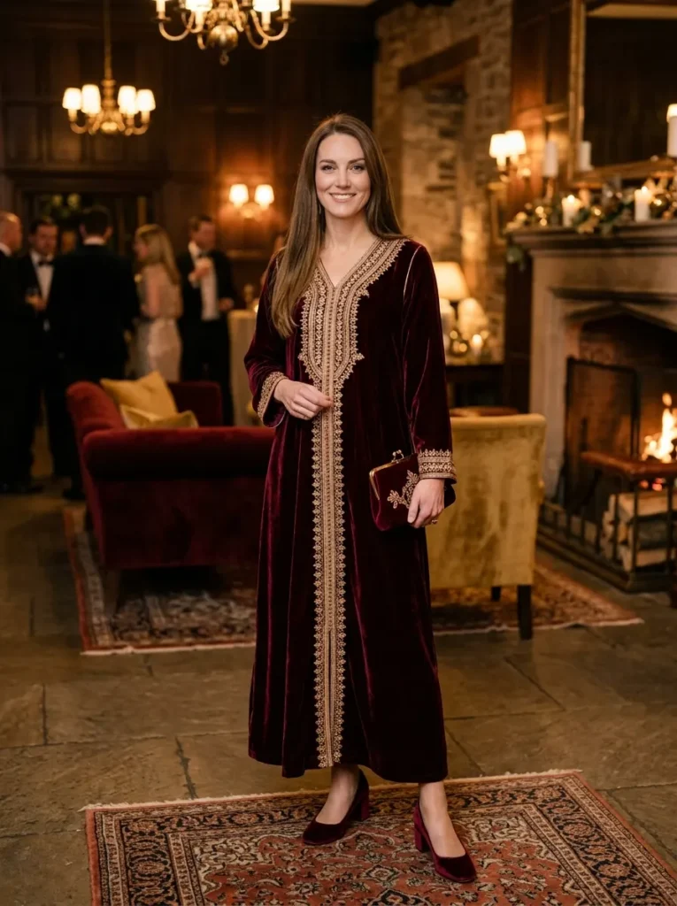Burgundy Velvet Kaftan for Cooler Evenings