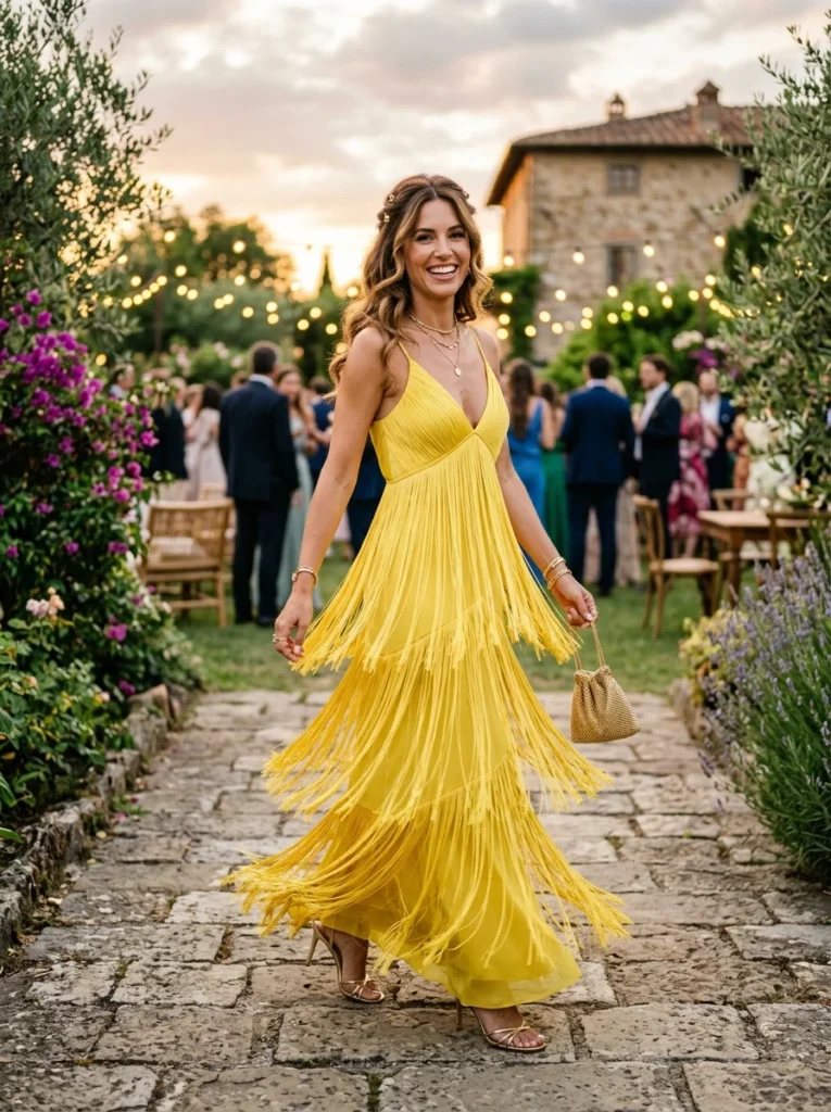 Canary Yellow Fringe Maxi Gown