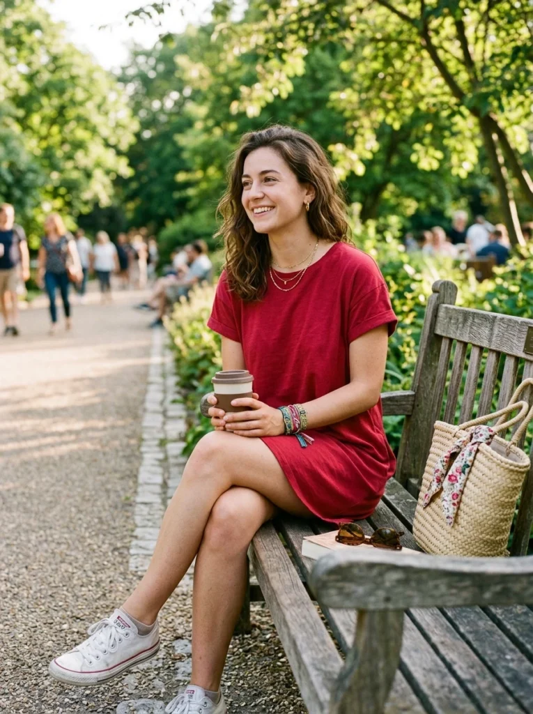 Casual Crimson T-Shirt Dress