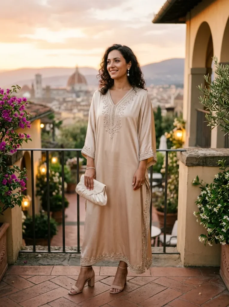 Champagne Kaftan With Pearl Accessories