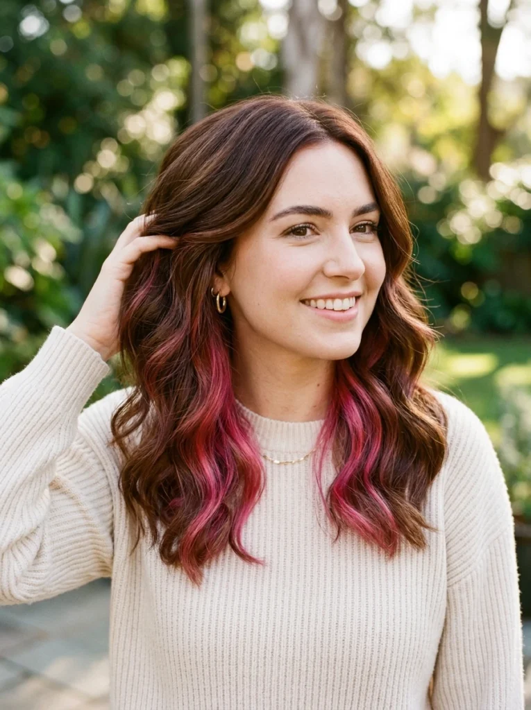 Chestnut Brown Hair with Peekaboo Pink
