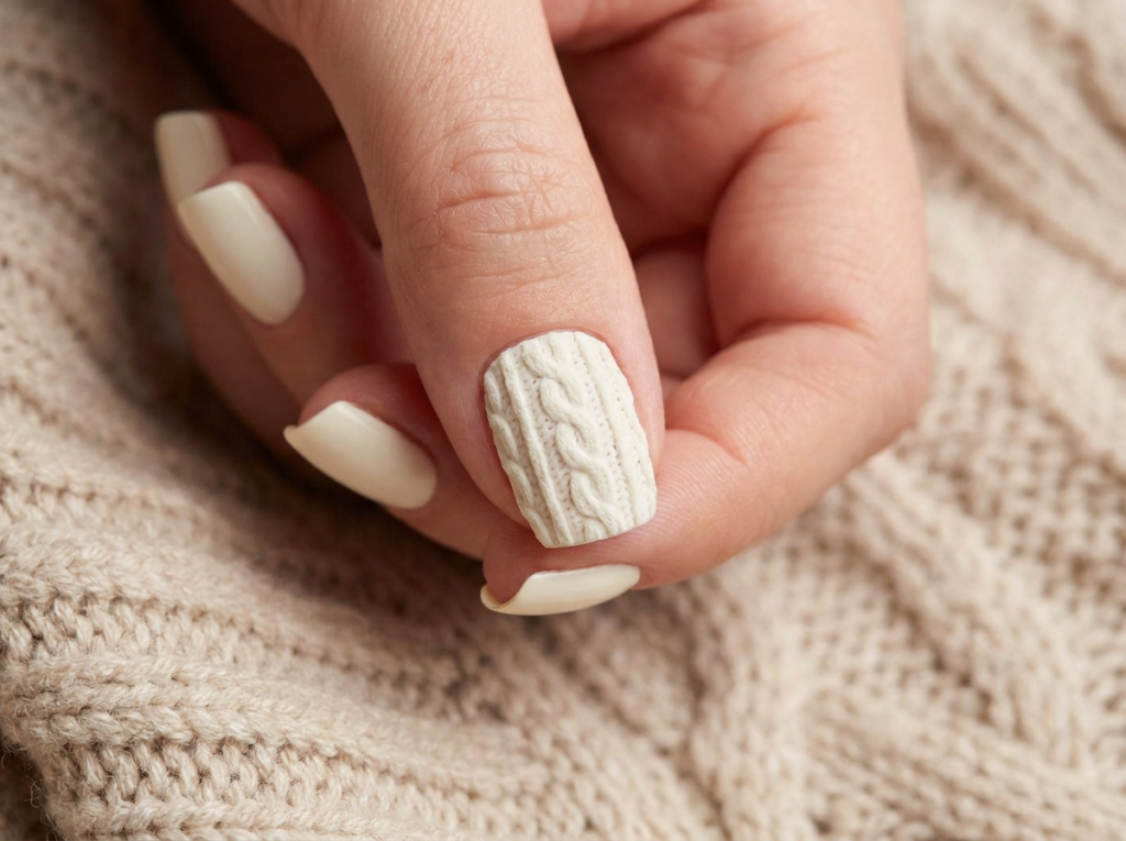 Classic Cream Cable Knit Nail