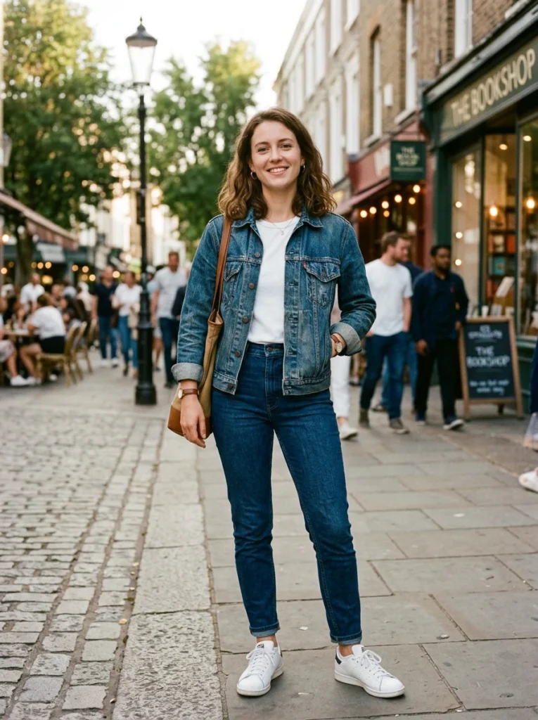 Classic Denim Jacket with White Tee