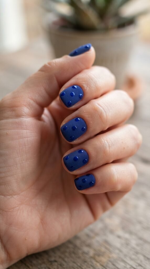 Cobalt Blue Velvet Polka Dot Nail Art