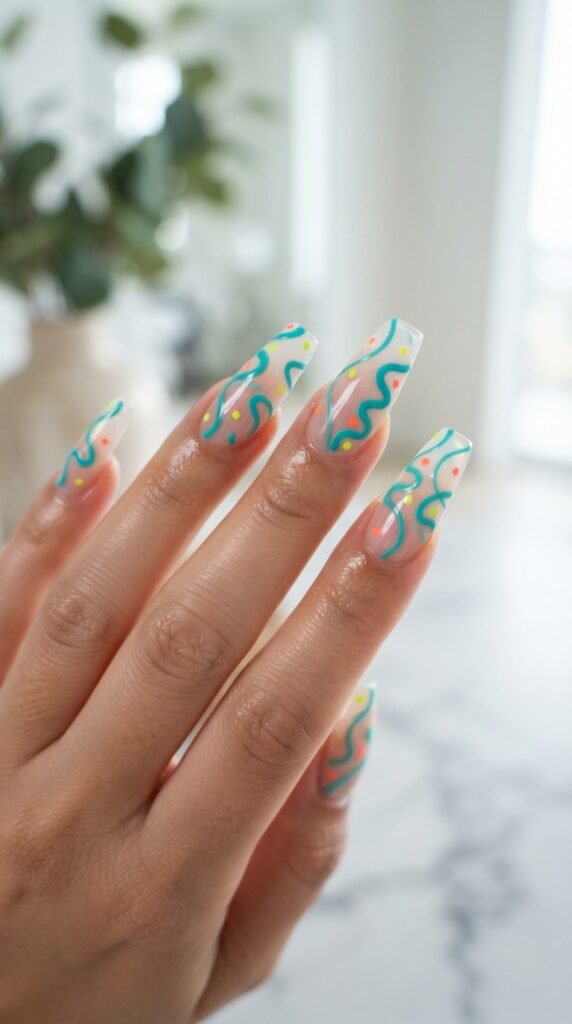 Bright Teal Abstract Polka Dot Nail Art