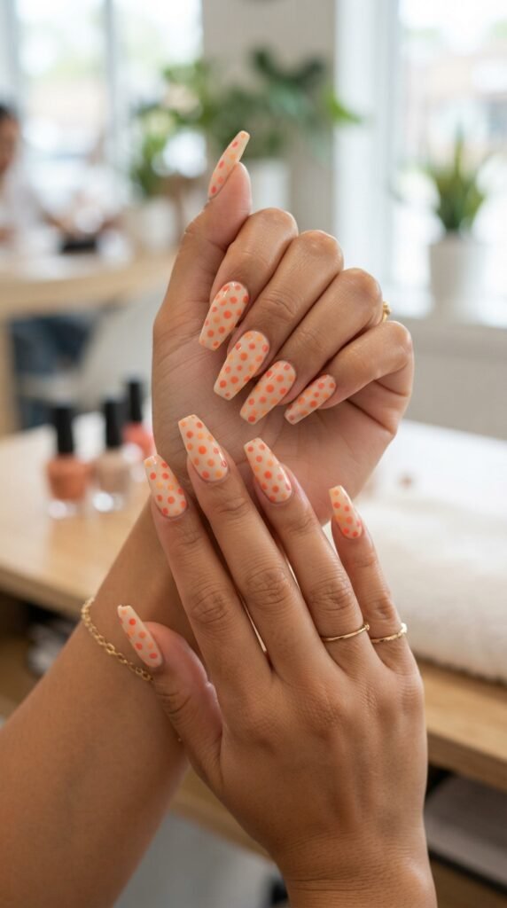 Sunset Orange Retro Polka Dot Nail Art