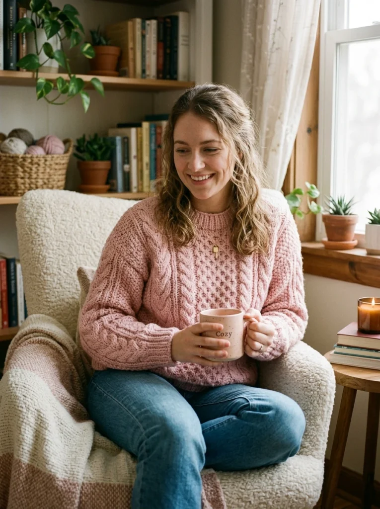 Cozy Knit Sweater in Pastel Pink