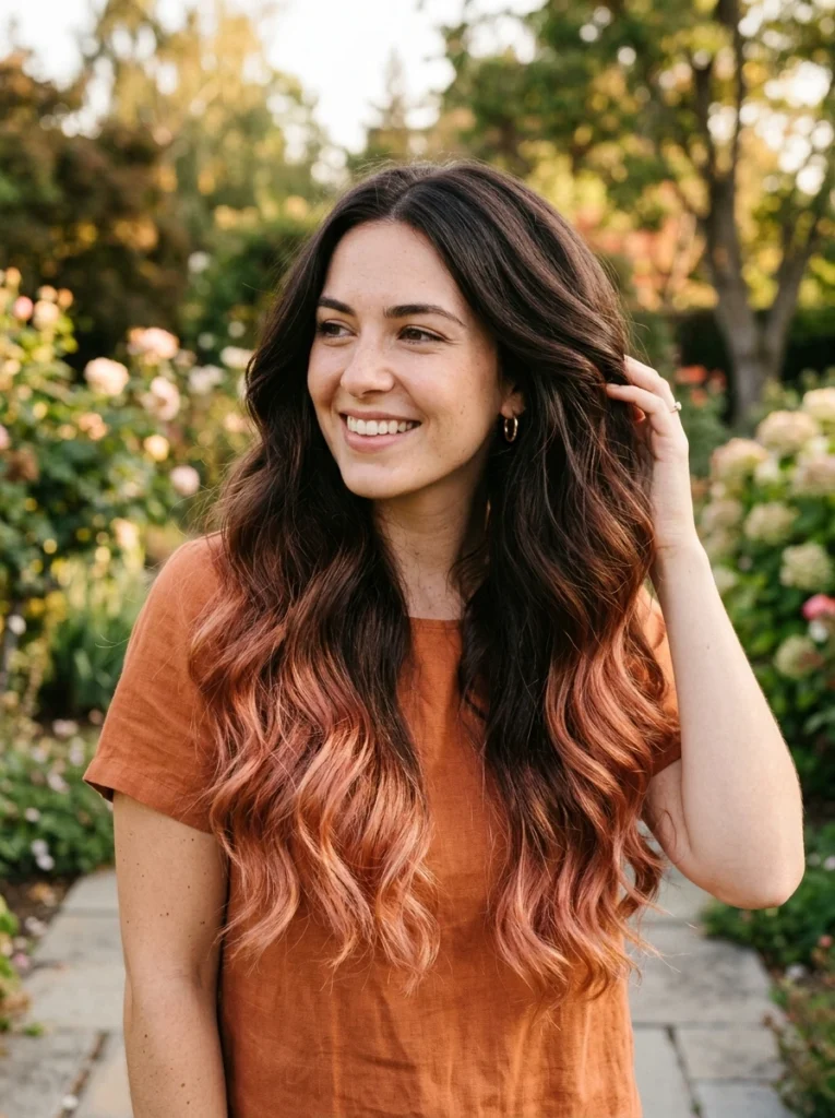 Dark Chocolate Hair with Rose Gold Tips