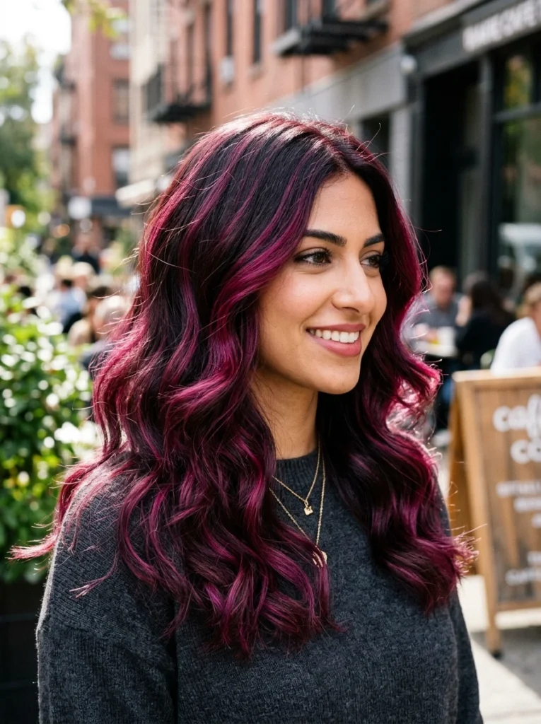 Deep Espresso Hair with Magenta Highlights