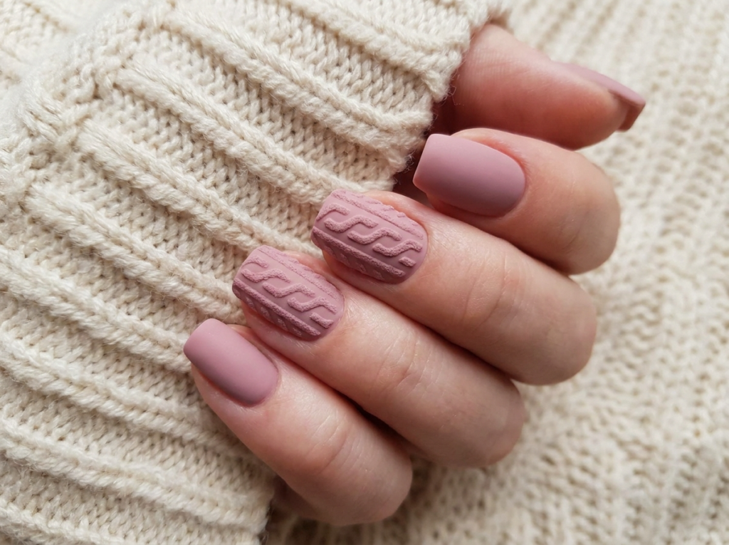 Dusty Pink Knit Design Nail