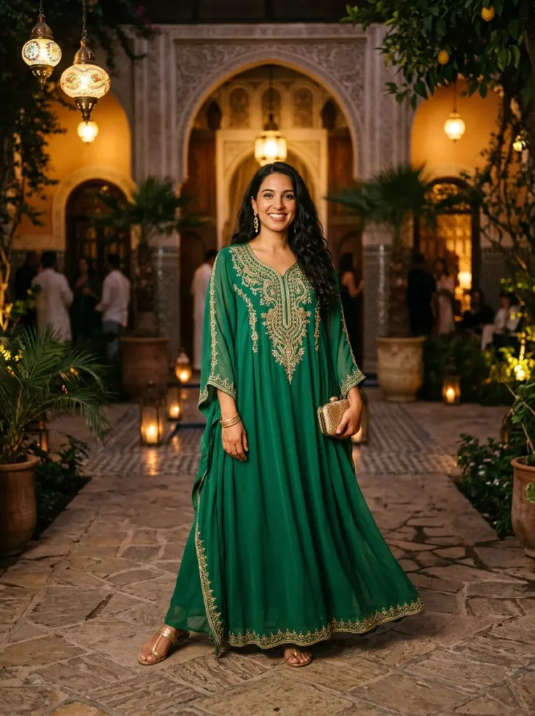 Emerald Green Kaftan With Gold Details