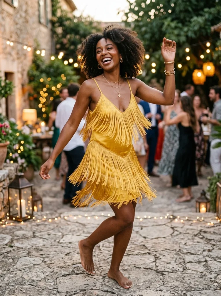 Golden Yellow Fringe Slip Dress