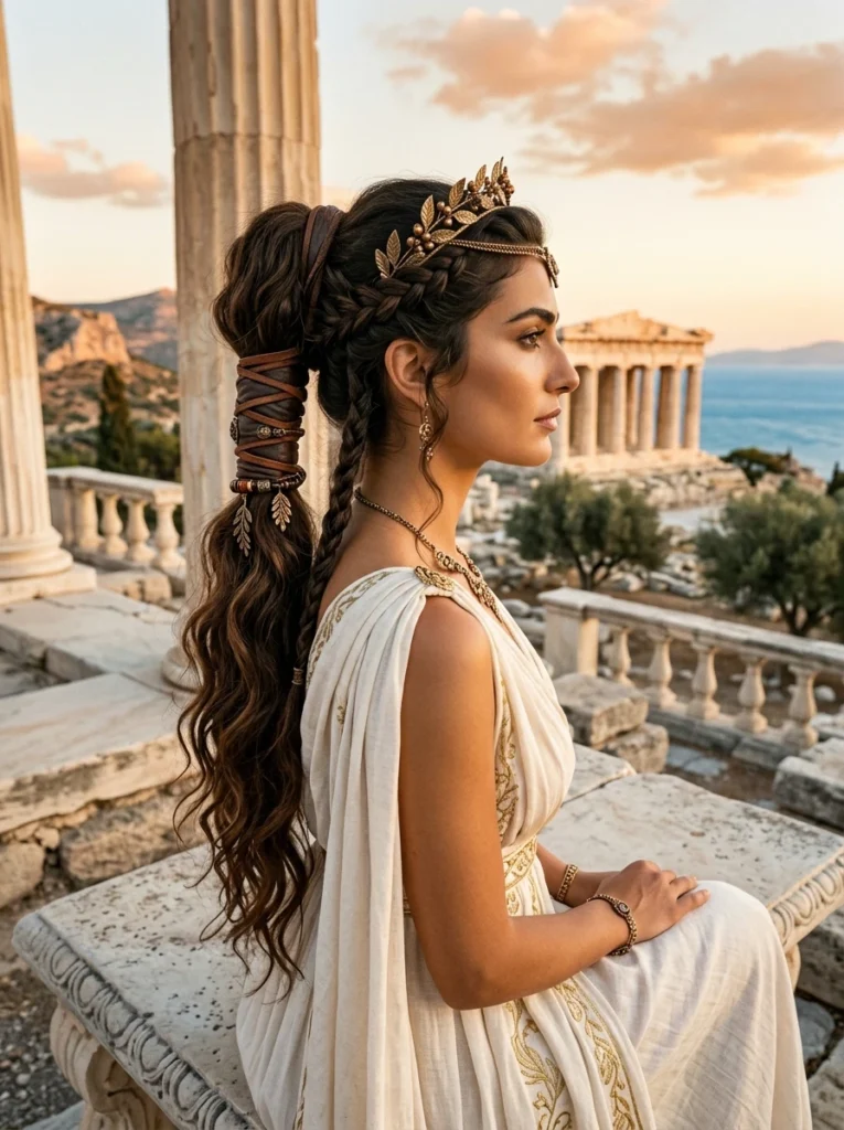Greek Goddess Ponytail with Leather Cord