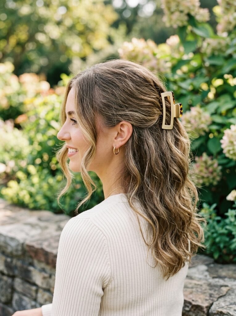 Half-Up Claw Clip Style with Face-Framing Pieces