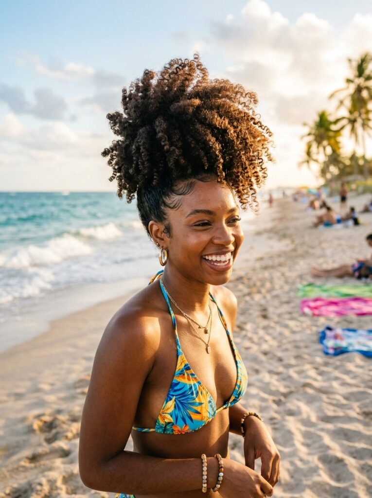 High Pineapple Puff Beach Hairstyle