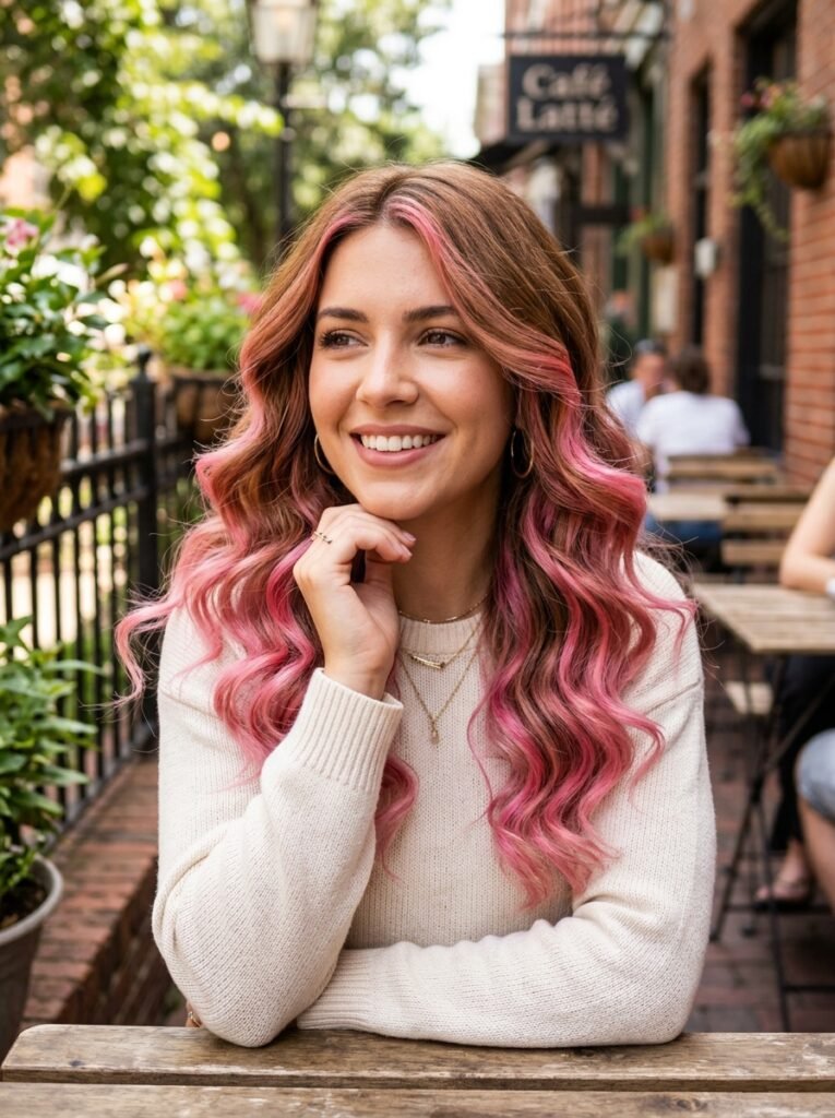 Honey Brown Hair with Bubblegum Pink Waves