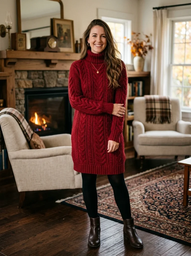 Knit Crimson Sweater Dress