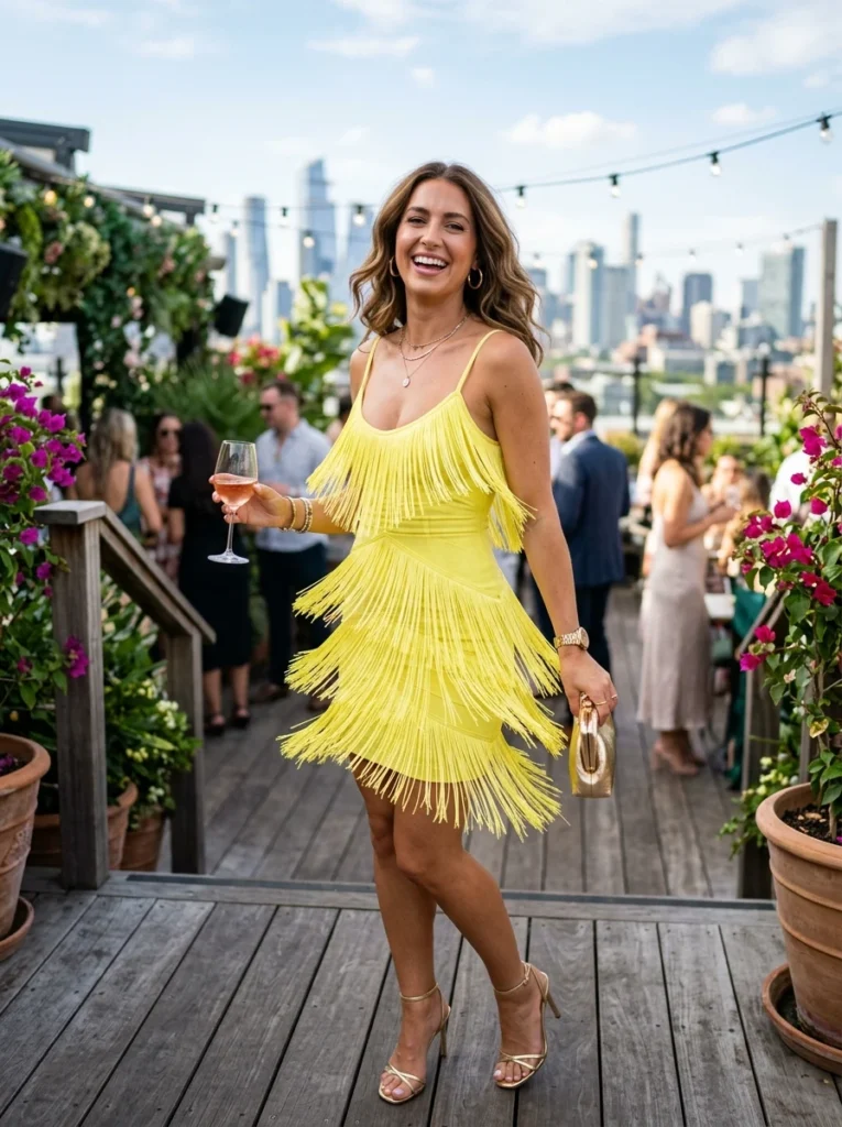 Lemon Yellow Fringe Bodycon Dress