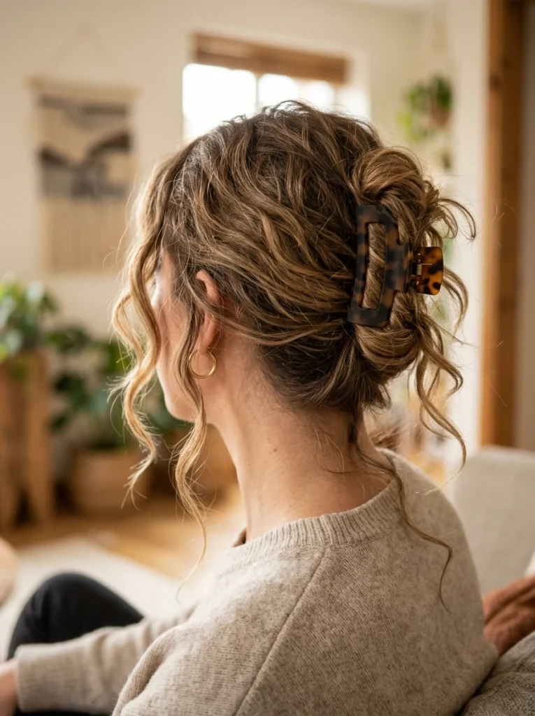 Messy Claw Clip Updo with Loose Tendrils
