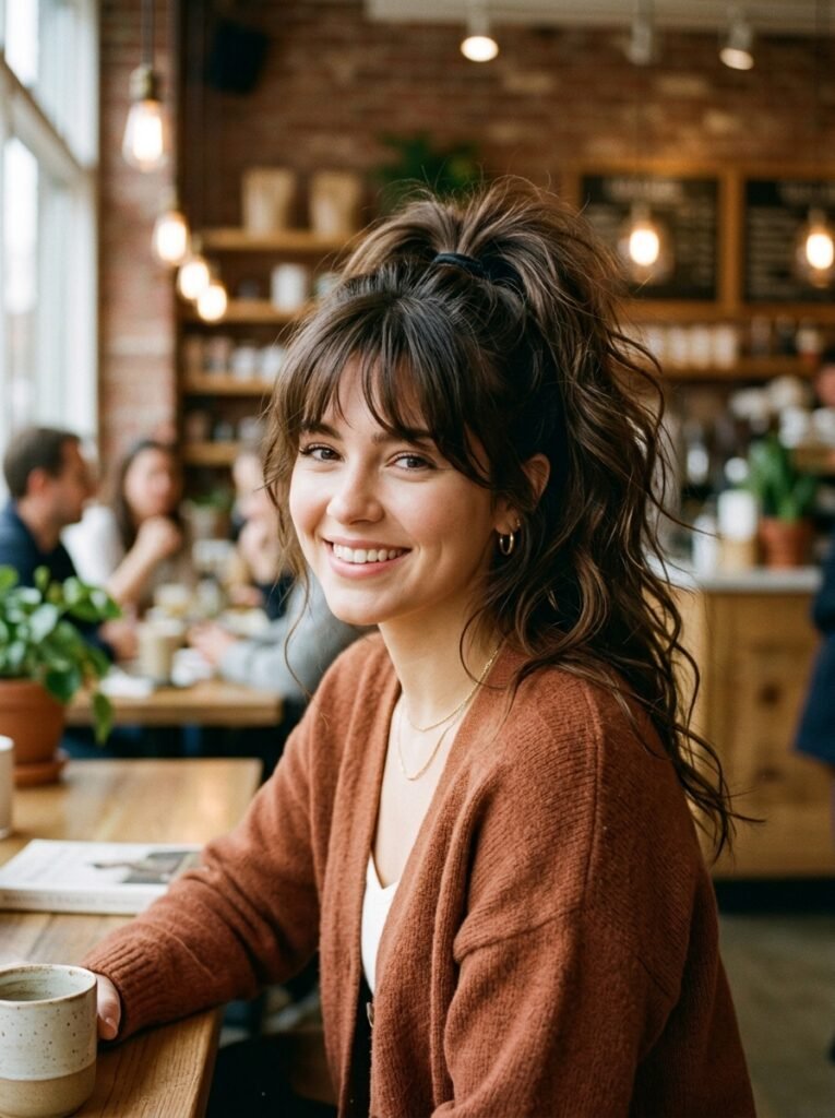 Messy High Ponytail with Front Fringes