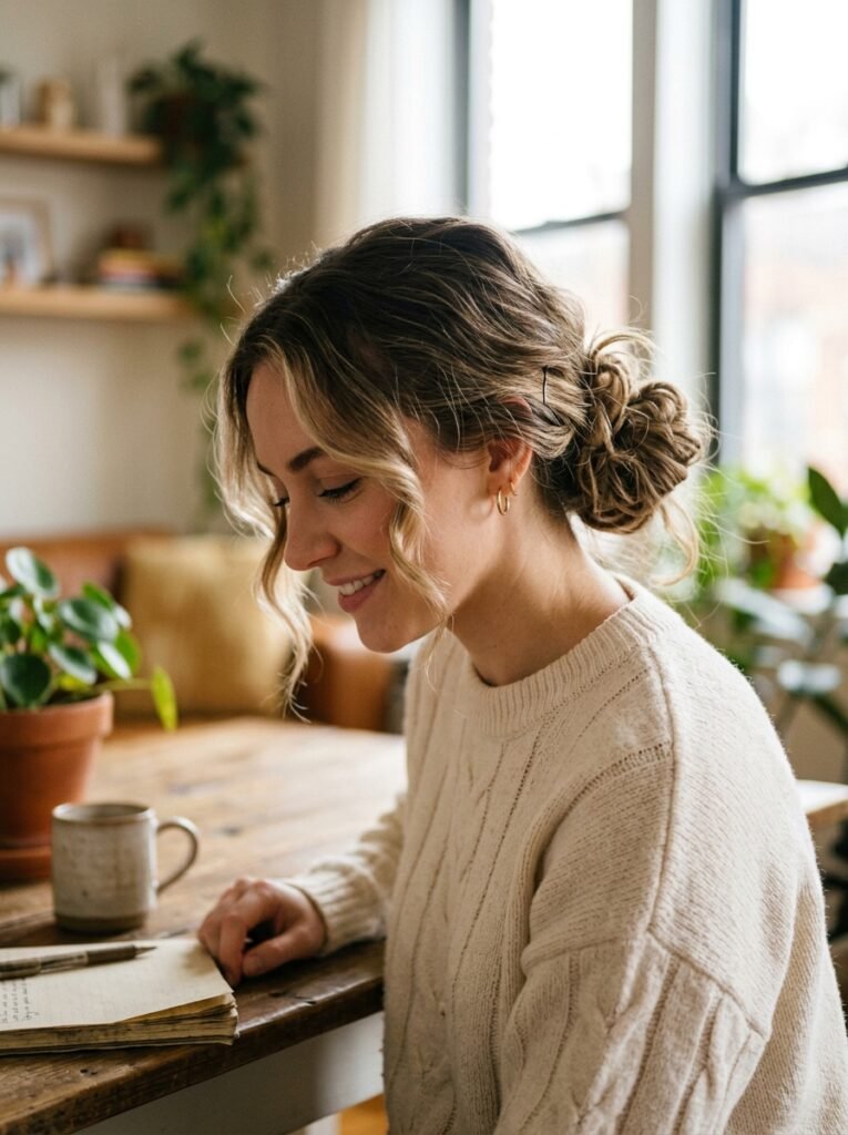 Messy Low Bun with Wispy Front Tendrils