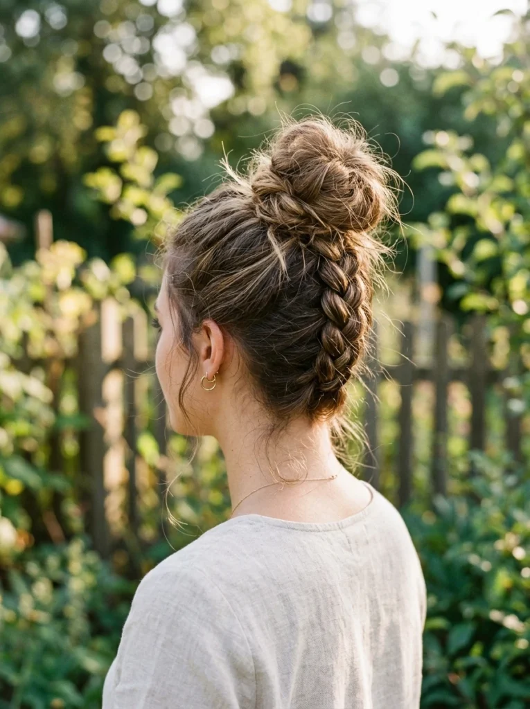 Messy Top Knot with Braided Base