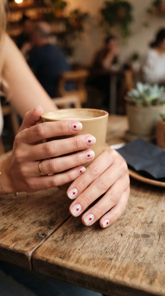Cherry Red Minimalist Polka Dot Nail Art
