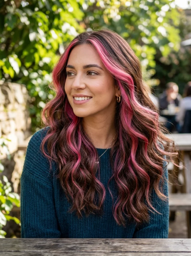 Mocha Brown with Flamingo Pink Highlights