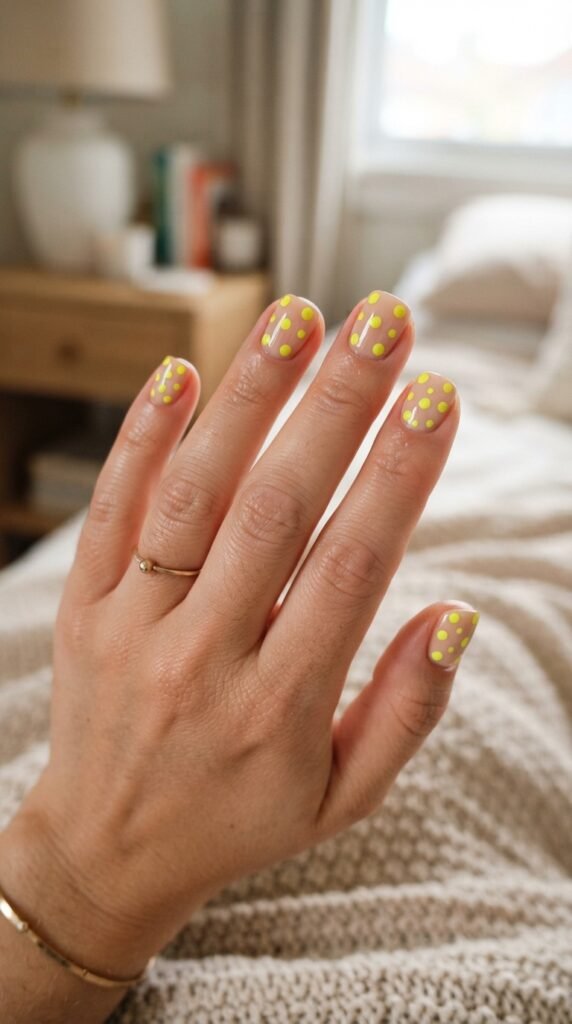 Neon Mustard Polka Dot Nail Art