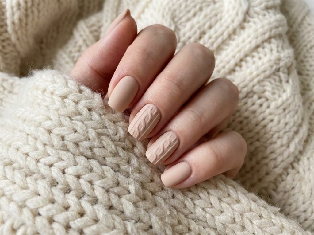 Nude Minimalist Sweater Nails