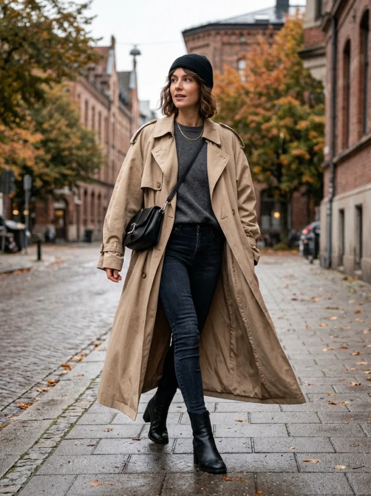 Oversized Trench Coat with Skinny Jeans
