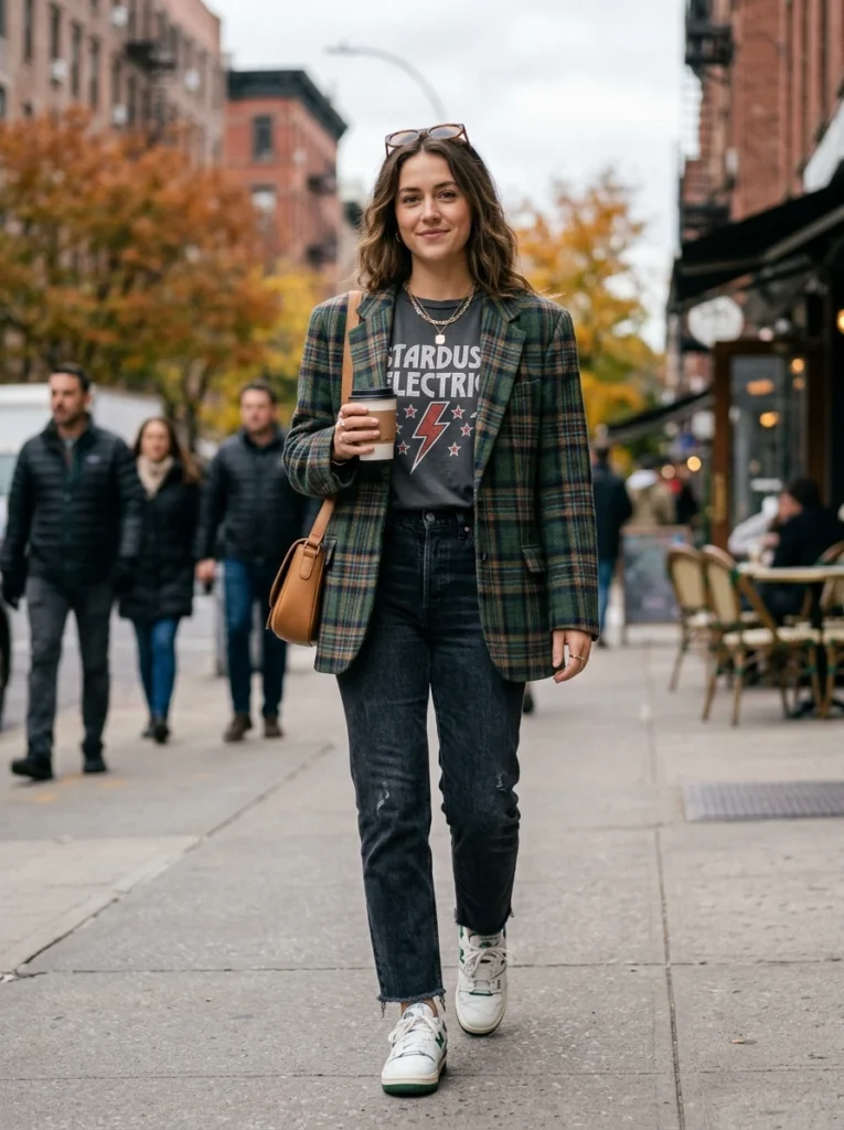 Plaid Blazer and Graphic Tee