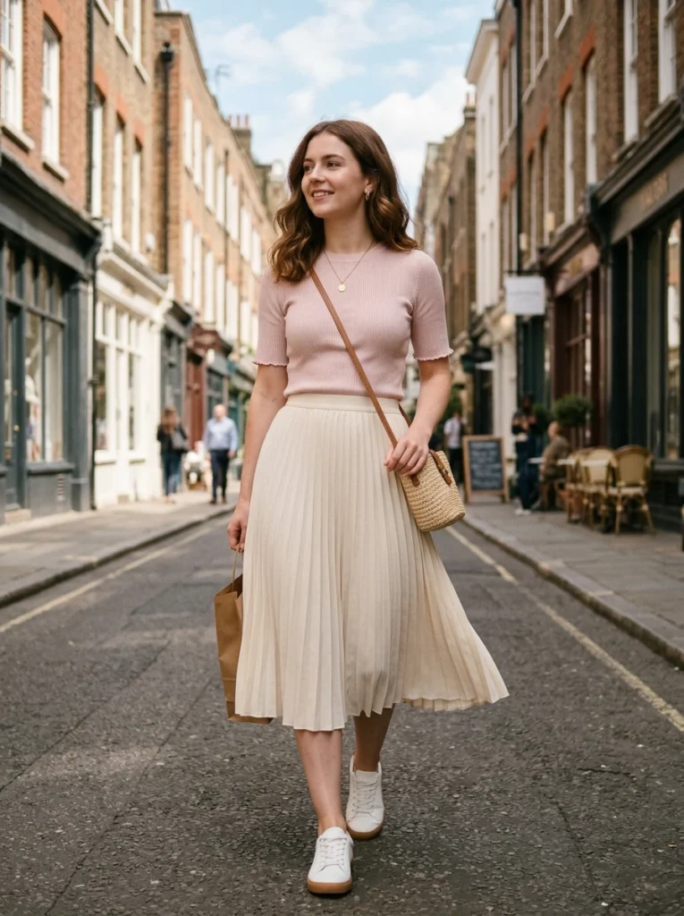 Pleated Skirt with Sweet Ribbed Top