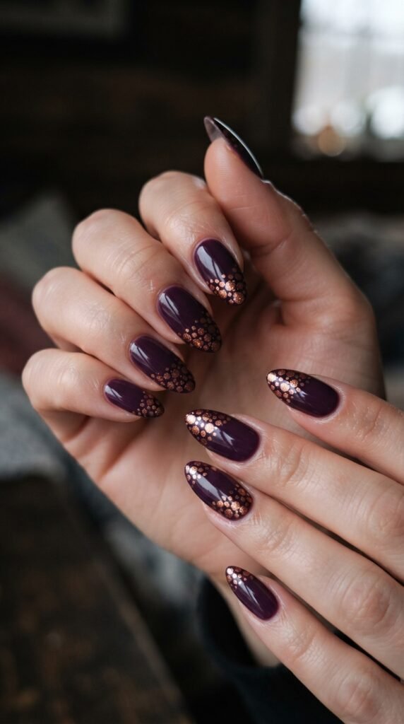 Plum Purple Metallic Polka Dot Nail Art