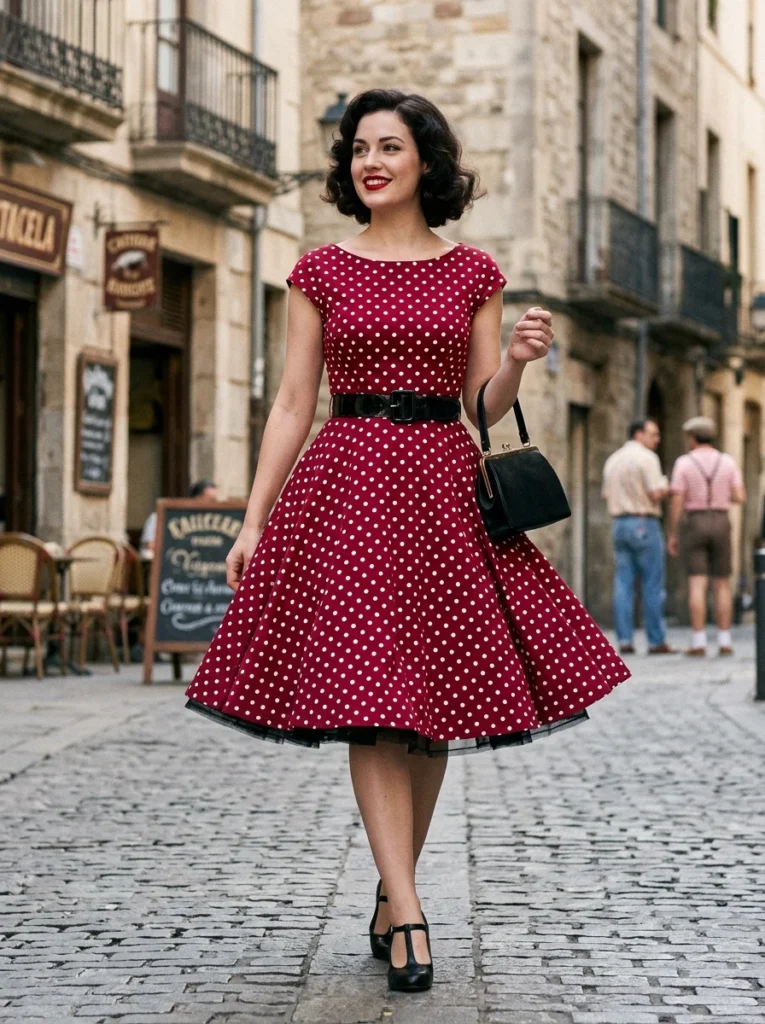 Polka Dot Crimson Retro Dress