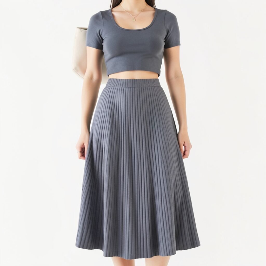 Ribbed Midi Skirt with Crop Top