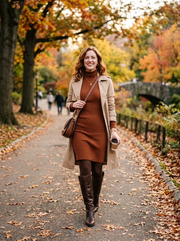 Ribbed Turtleneck Dress with Knee-High Boots
