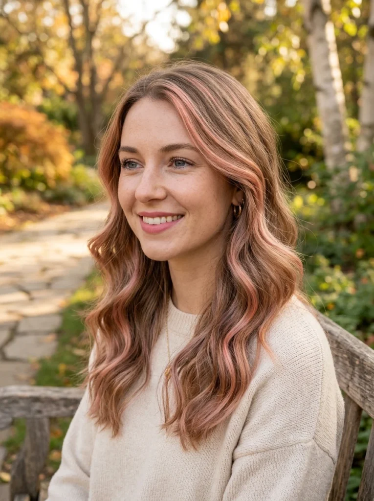 Sandy Brown Hair with Soft Salmon Pink Streaks