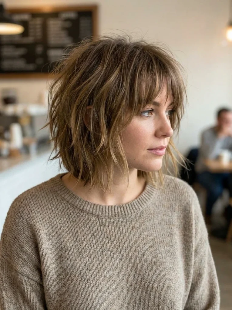 Shaggy French Bob with Choppy Layers