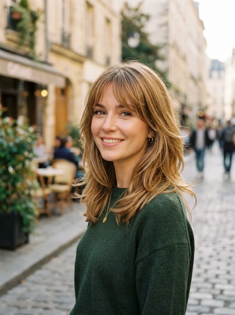 Shoulder-Length Layered Cut with Subtle Fringe