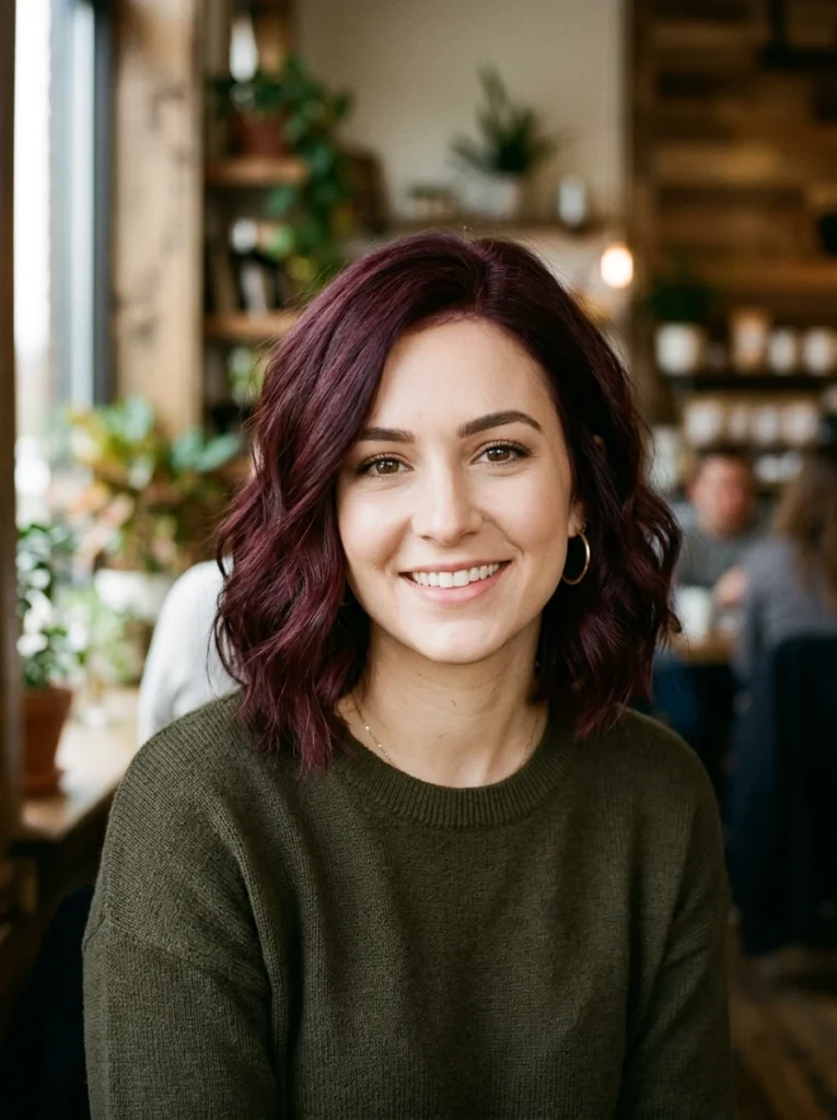 Deep Burgundy Bob with Soft Waves