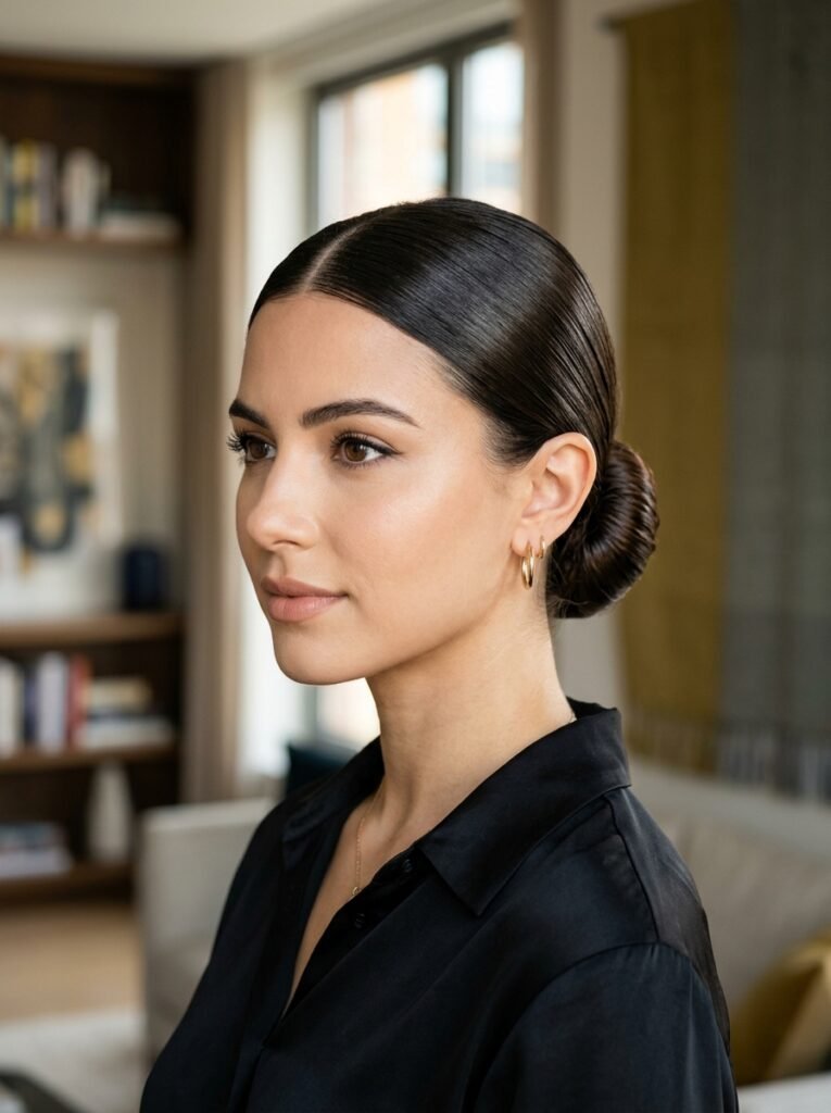 Sleek Center-Parted Bun with Polished Finish