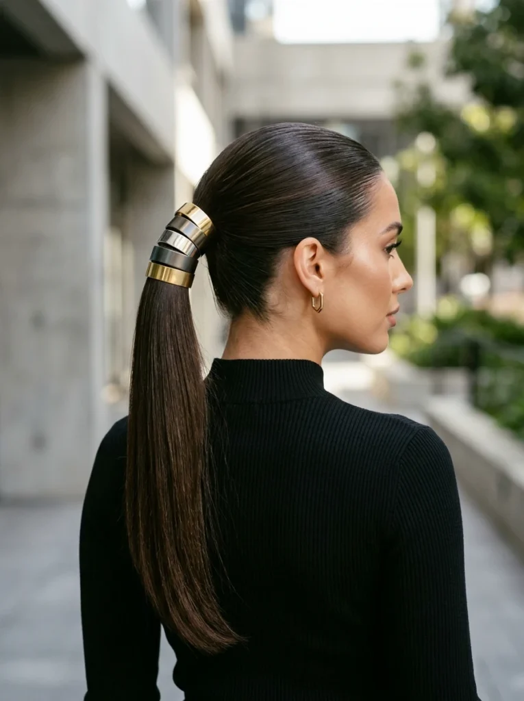 Sleek Ponytail with Metallic Cuffs
