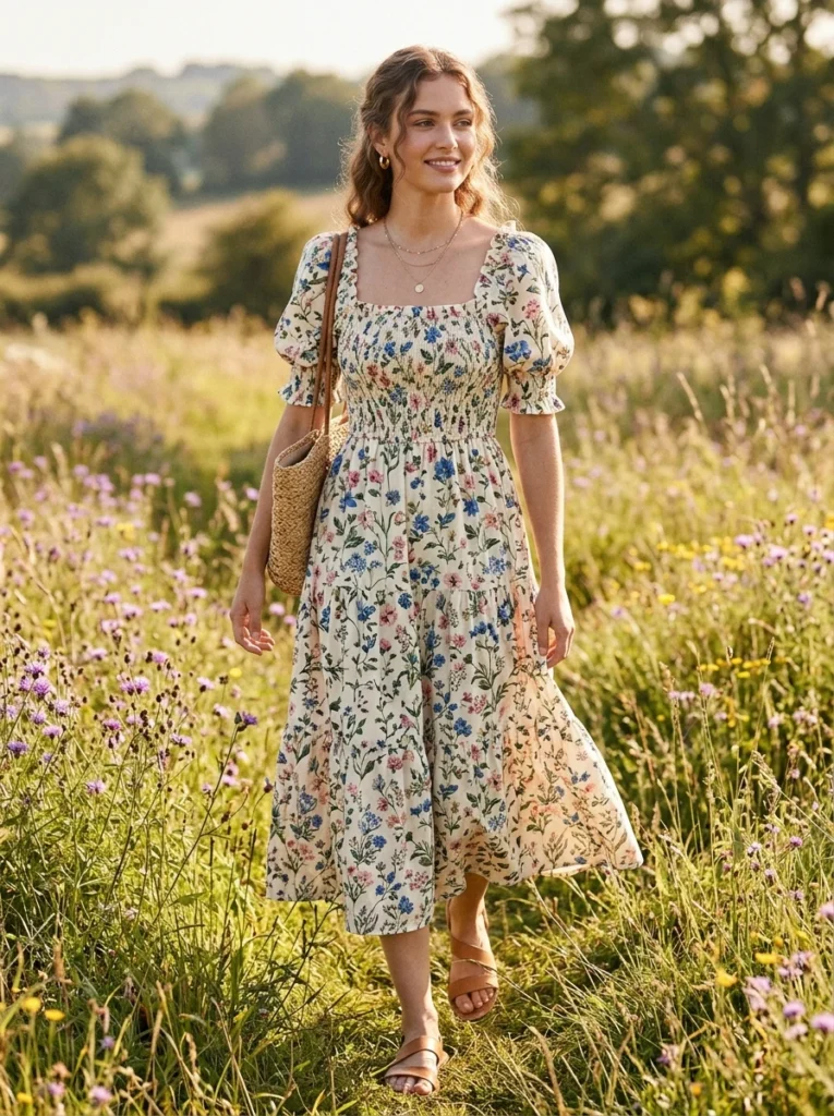 Smocked Bodice Floral Dress