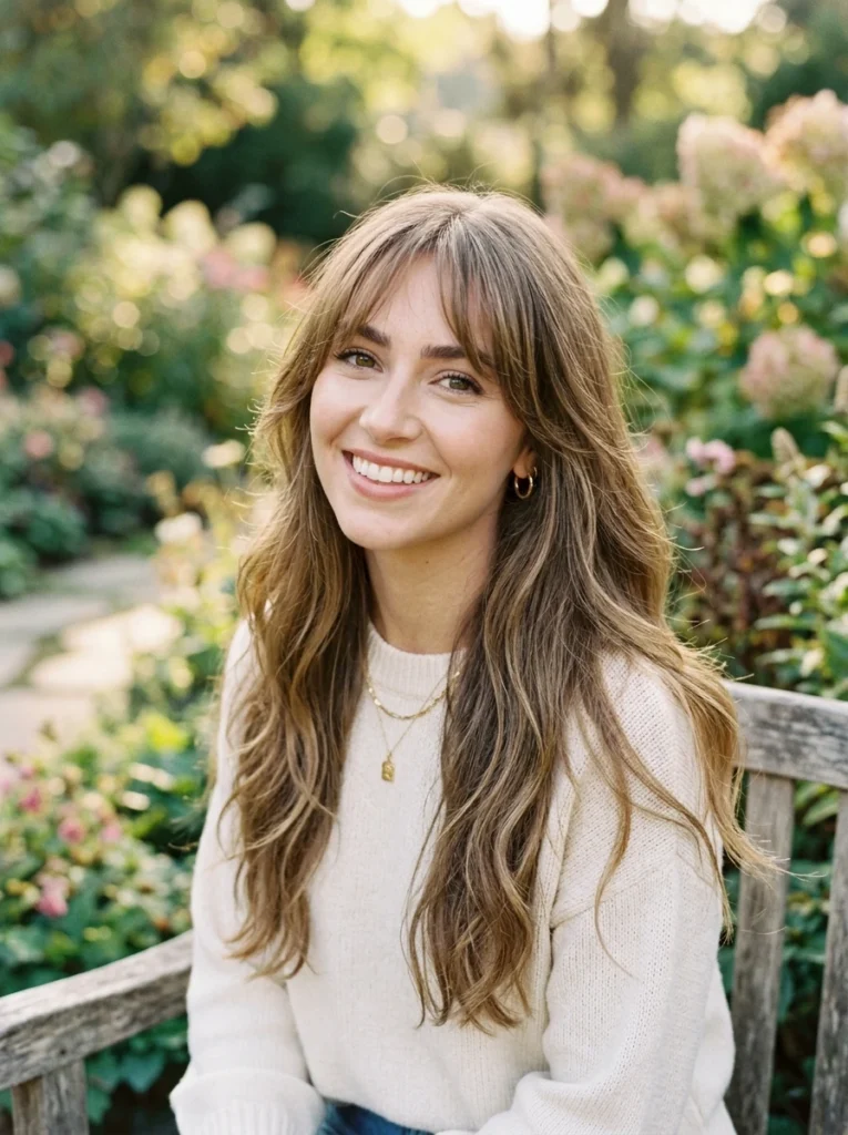 Soft Wispy Curtain Bangs with Long Layers
