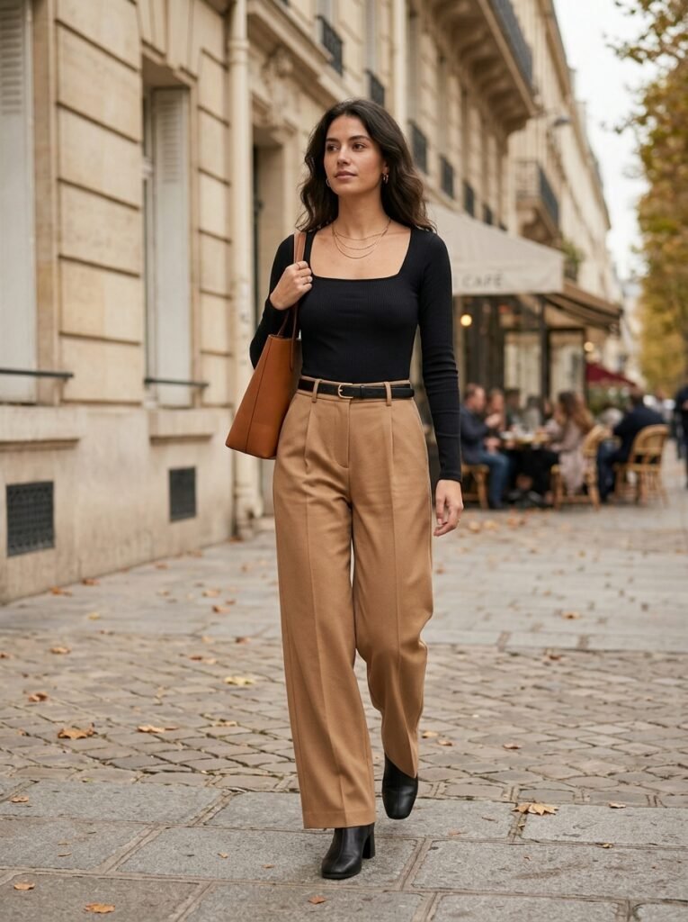 Square Neck Bodysuit with Wide-Leg Pants